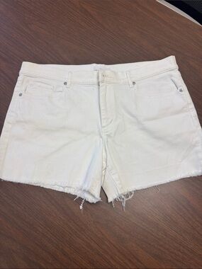LOFT White Frayed Hem Denim Shorts